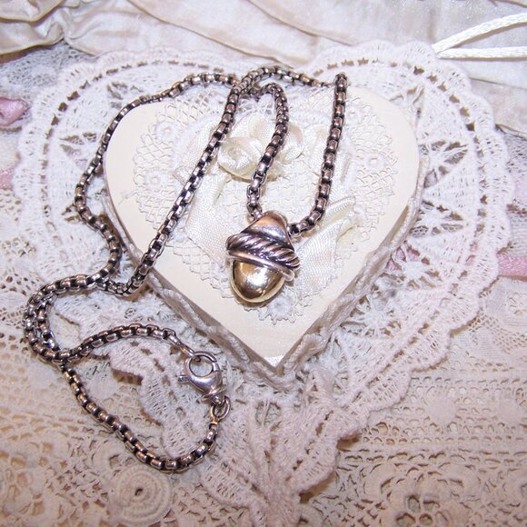 David Yurman Sterling Silver 14K Gold Petite Acorn Pendant with 16" Chain - Picture 4 of 9